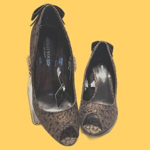Hollywould Grace Bronze Women’s Heels Size 7.5 Brown Blk Bronze W/Bow NWT Y2K